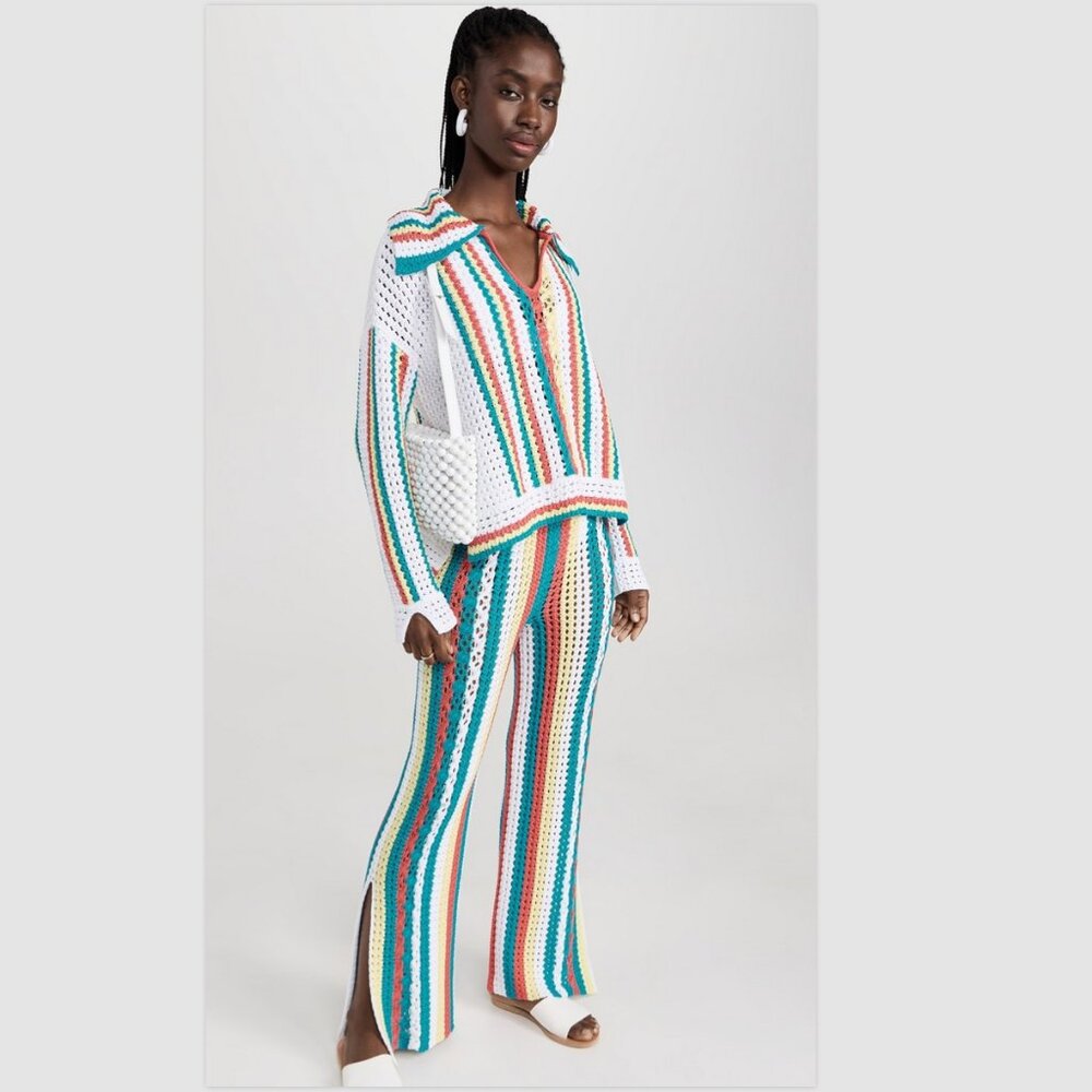 2 Pc Set Solid & Striped Crochet Lola Logan Pants